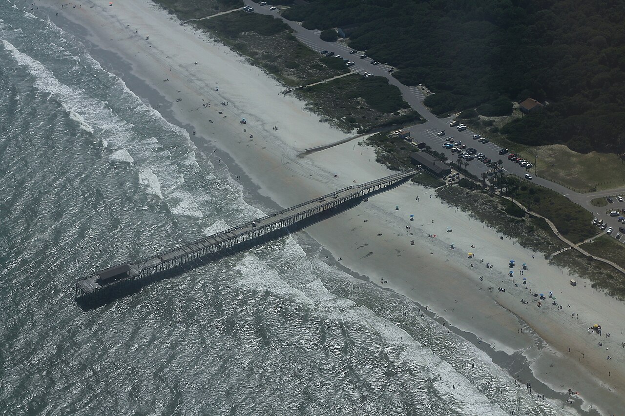 Aerial view of the fishing pier at Myrtle Beach State Park